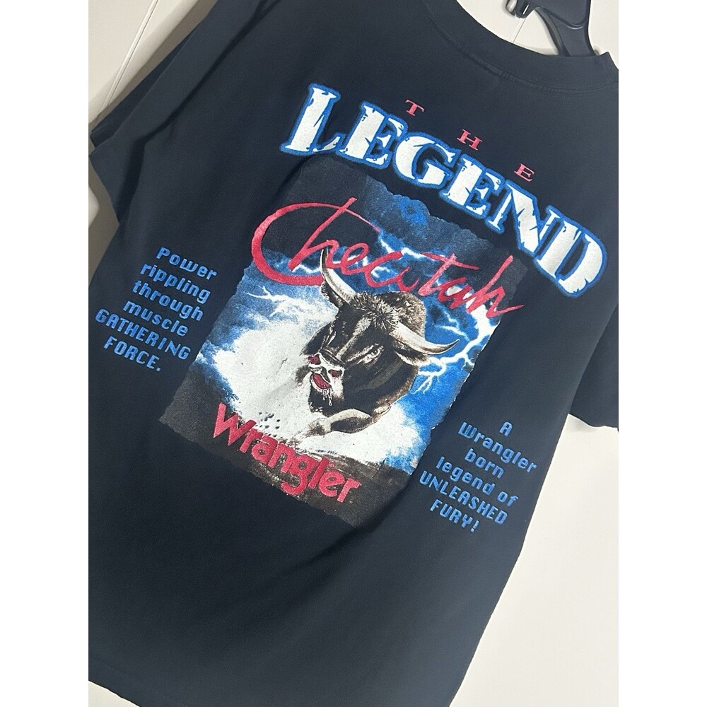 Men’s Wrangler T-Shirt Large Vintage 90s The Legend Checotah Bull Single Stitch